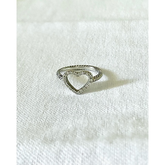 David Yurman Open Heart Diamond and Sterling Silver Ring - Picture 1 of 4